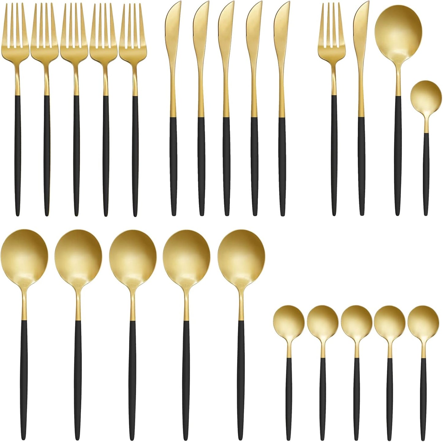 Gold Silverware Set, 24-Piece Stainless Steel Flatware, Flatware Set for 6, Knife Fork Spoon, Home Dinnerware Tableware Set for 6, Cutlery Set, Include Knives/Forks/Spoons