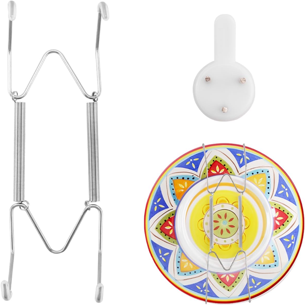 Plate Hangers for The Wall Suitable for 6-8 inch Small Decorative Plate, Invisible Stainless Steel Plate Hangers for Display with Wall Hooks, for Plates/Platter/Dish/Picture(Silver)