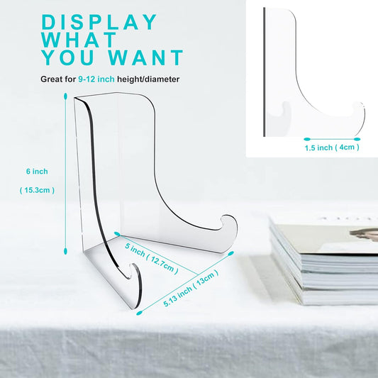 Boloyo Flat Back Acrylic Plate Display Stand, 6 Inch 2PC Clear Acrylic Display Holder Easel Base for Home Office Kitchen School Art Display