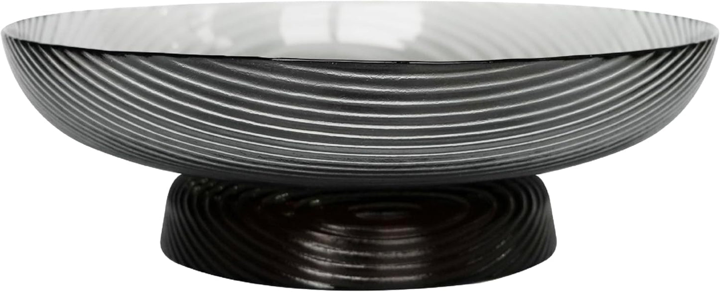 12-Inch Ribbed Glass Serving Bowl with Pedestal, Large Decorative Fruit Bowl, 2.5-Quart Capacity (Smoke Grey)