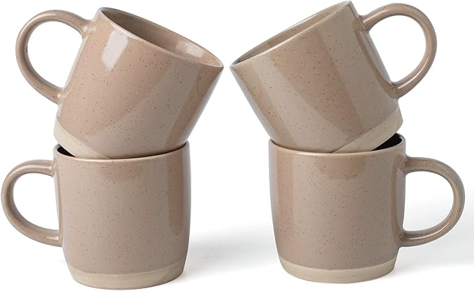 famiware Coffee Mugs for 4, 13 oz Mug Set, Dringking Cup with Handle for Coffee, Tea, Cocoa, Milk, Milkyway series, Cinnamon Brown