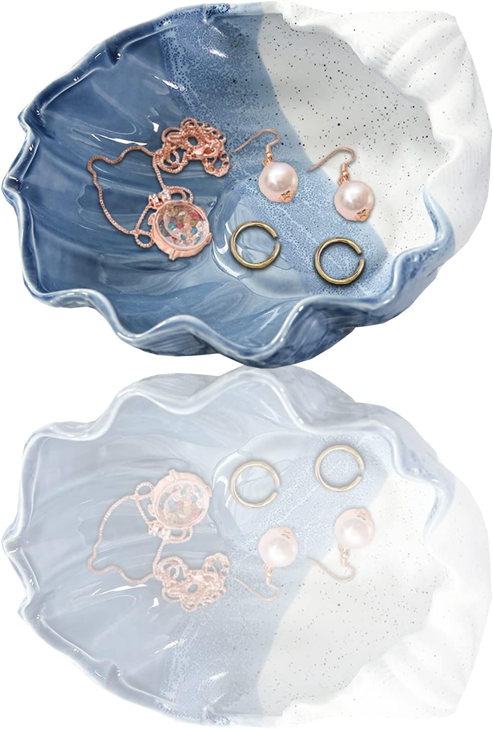 Shell Ring Holder for Jewelry, Ceramic Jewelry Tray, Candy Dishes Trinket Tray, Jewelry Tray Jewelry Plate Small Key Bowl for Entryway Table Birthday Home Party Decor (J STYLE)