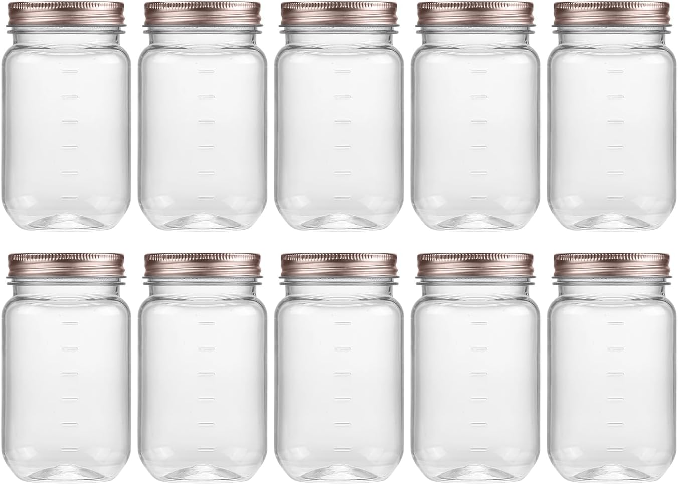 novelinks 16 oz Clear Plastic Jars with Screw-On Lids - BPA-Free Refillable Storage Containers for Slime, Food, Crafts, Kitchen & Household Use (10 Pack,Rose Gold)