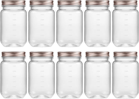 novelinks 16 oz Clear Plastic Jars with Screw-On Lids - BPA-Free Refillable Storage Containers for Slime, Food, Crafts, Kitchen & Household Use (10 Pack,Rose Gold)