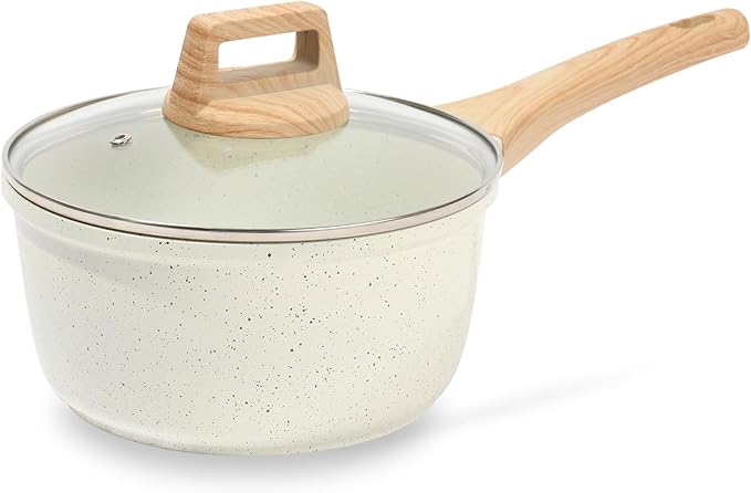 ESLITE LIFE Nonstick Sauce Pan with Lid, 2.5 QT Small Soup Pot Compatible with All Stovetops (Gas, Electric & Induction), PFOA Free, White
