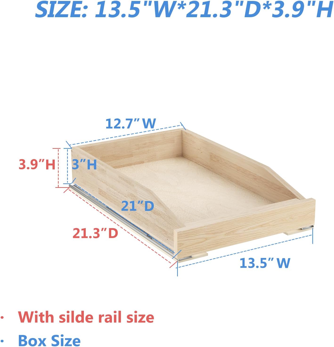 ROOMTEC Pull Out Cabinet Organizer with Soft Close, 13-1/2" W x 21" D, Pull Out Cabinet Drawer for Kitchen cabinets, Pull Out Cabinet Shelf, Finished, Bottom Assembly