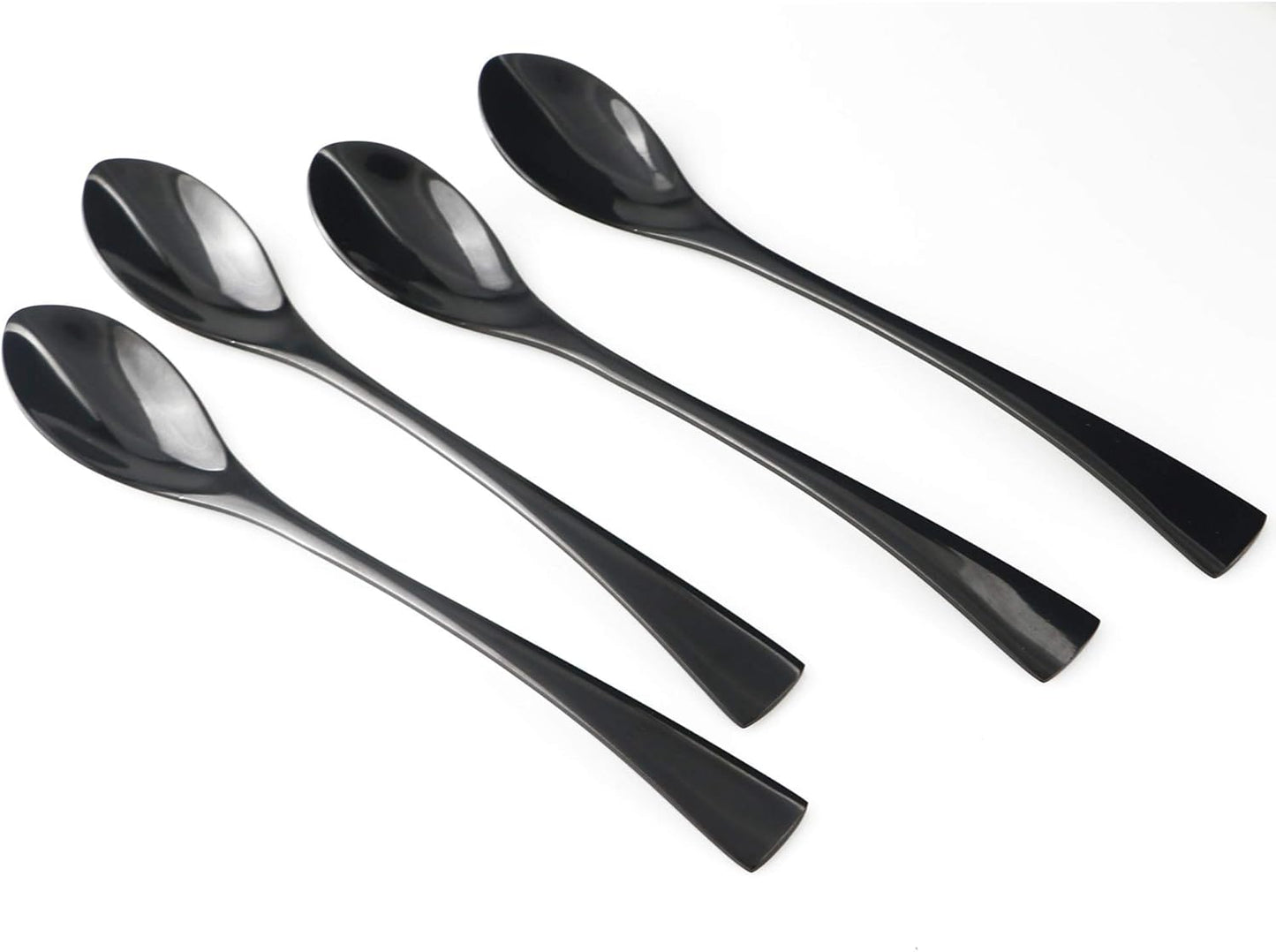 4-Pieces 18/10 Stainless Steel Long Handle Mixing Spoon, Stirring for Ice Tea Coffee, Mirror Polishing Black