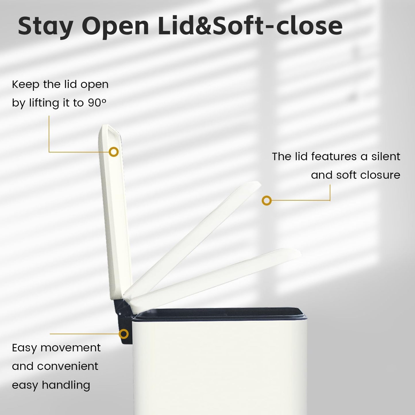 12 Gallon Slim Stainless Steel Trash Can with Soft-Close Lid & Removable Inner Bucket, Fingerprint-Proof, Odor-Controlled Kitchen Bathroom & Office Waste Bin, White