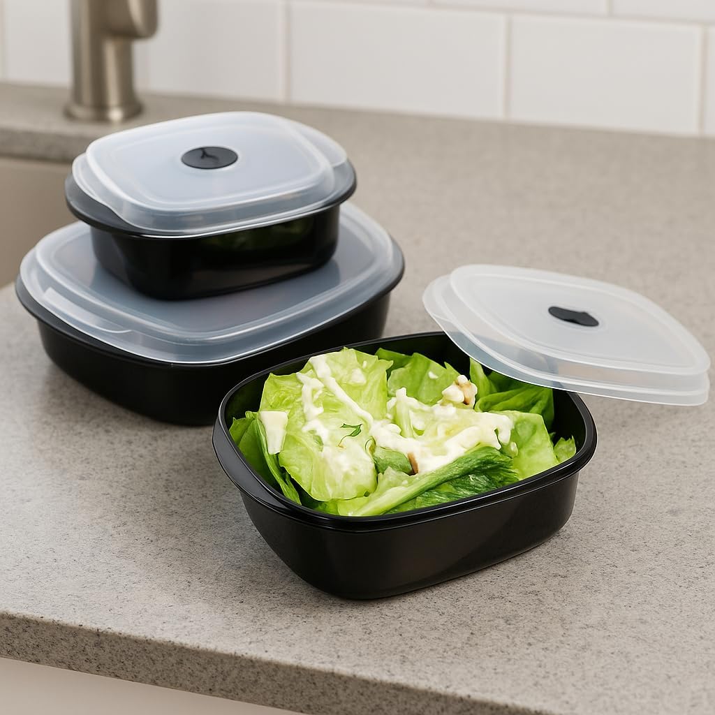 Reston Lloyd Nesting Microwave Containers, Set of 3, Adjustable Steam Vents, Airtight, Meal Prep, Durable BPA-Free Plastic- Freezer & Dishwasher Safe, Cookware & Food Storage, Anyday Cookware, Indigo