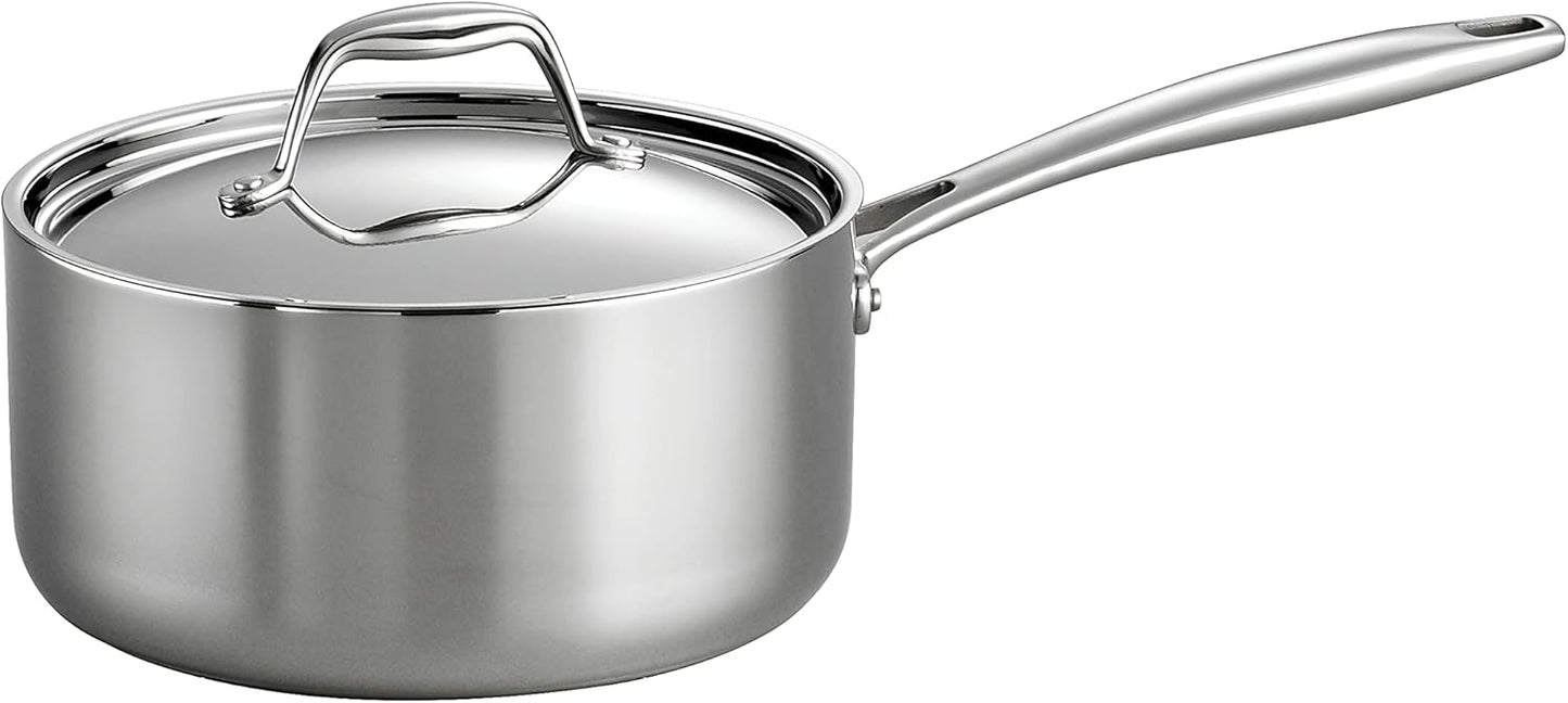 Tramontina Signature Tri-Ply Clad Stainless Steel 3-Quart Sauce Pan with Lid, Induction-Ready, Dishwasher-Safe, NSF-Certified, Made in Brazil