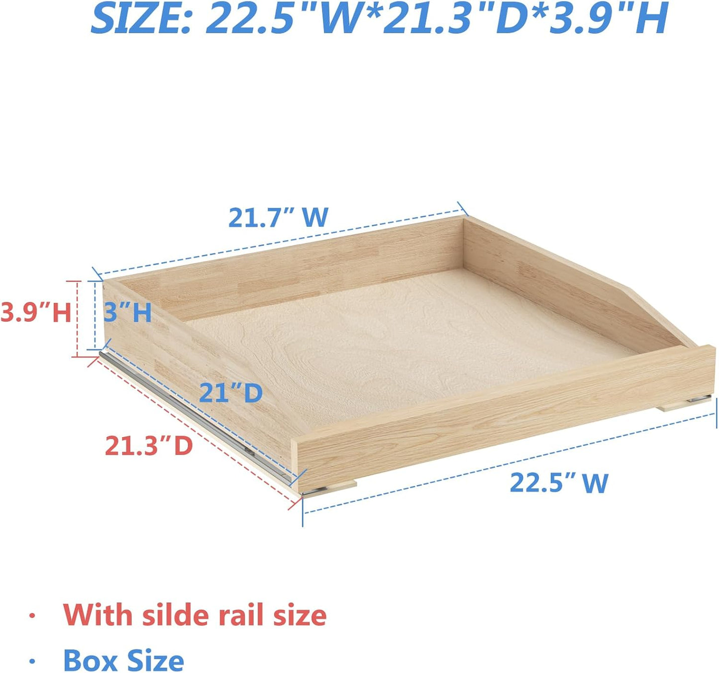ROOMTEC Pull Out Cabinet Organizer with Soft Close, 22-1/2" W x 21" D, Pull Out Cabinet Drawer for Kitchen cabinets, Pull Out Cabinet Shelf, Finished, Bottom Assembly