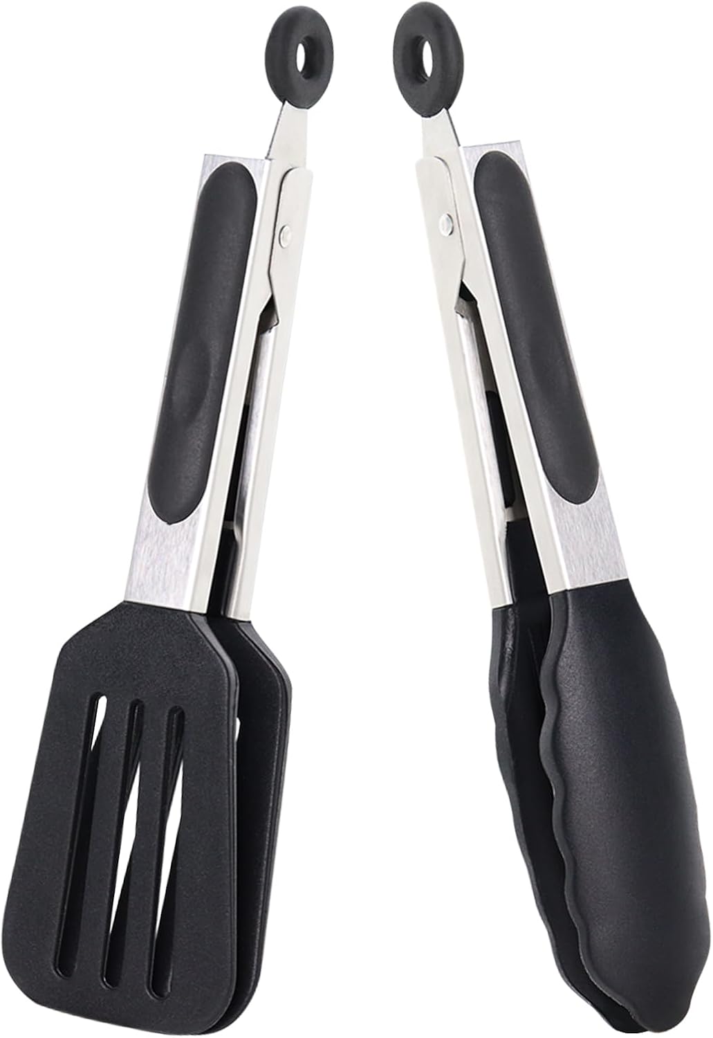 Mini Silicone Tongs Set of 2, Small Serving Tongs (7 inch) with Silicone Tips and Stainless Steel Handle, Great for Steaks, Salads, Vegetables
