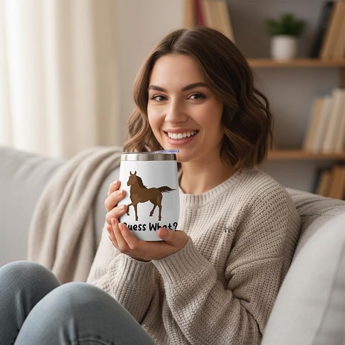 VICBOU Cute Funny 12 oz Tumbler, Wine Tumbler Insulated Wine Glass with Lid, Horse Gifts for Girls Boys Women Men Animal Lovers Horse Supplies Accessories Friendship Appreciation Christmas Birthday