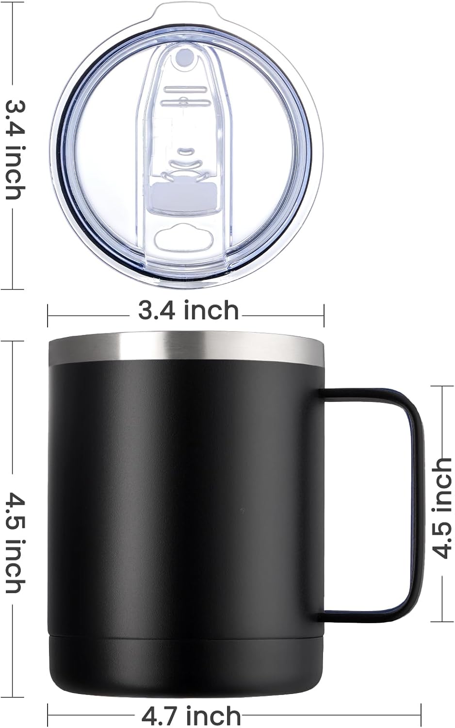 MEWAY 12oz Coffee Mug With Handle and Sliding Lid,Stainless Steel Travel Tumbler Cup with Handle,Double Wall Vacuum Insulated Camping Cup for Hot & Cold Drinks Tea (Black,Set of 1