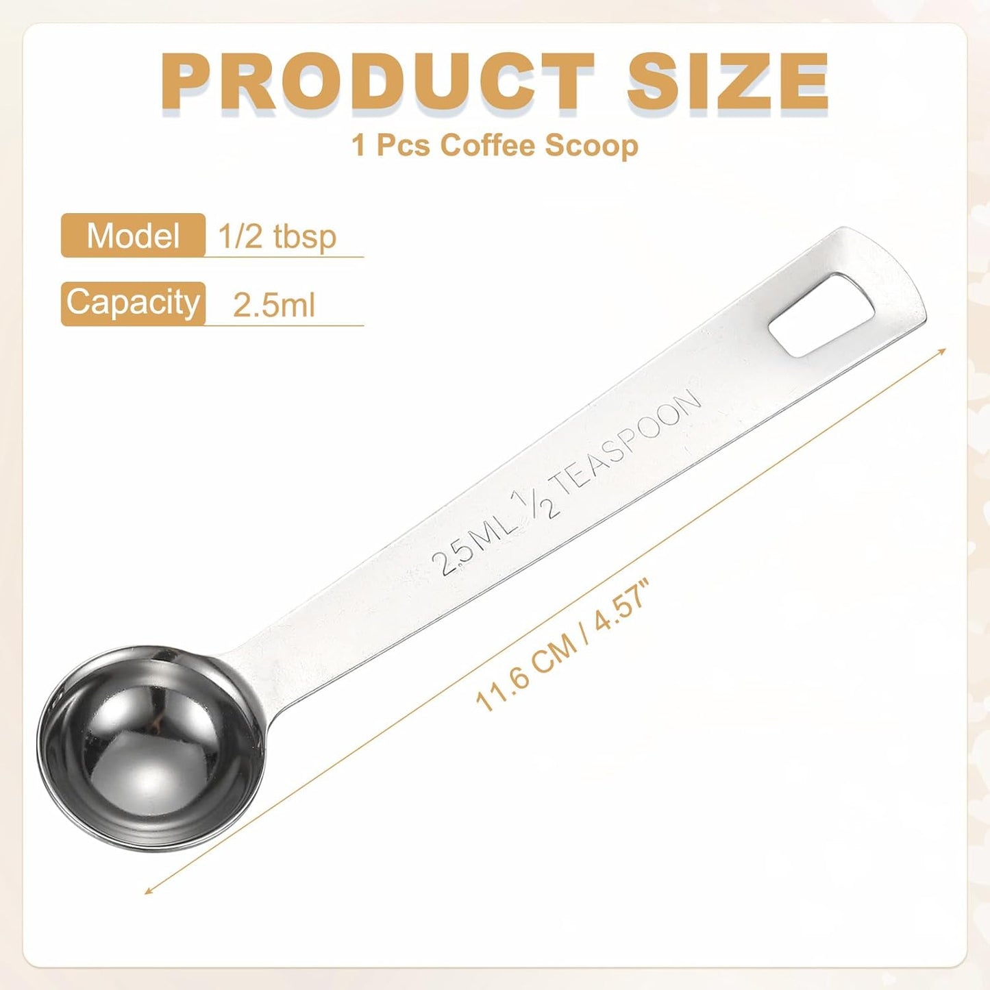 PATIKIL 1pcs 2.5ml Tablespoon Measuring Spoon, 1/2 Tbsp Measuring Spoon Stainless Steel Individual Measure Scooper Only for Ground Coffee Loose Tea Powder