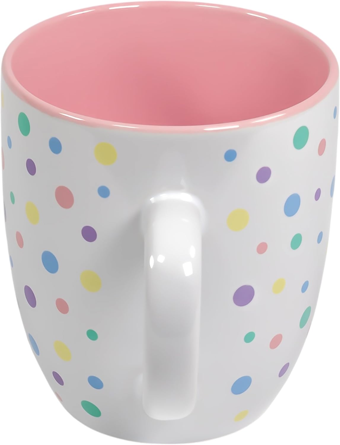Coffee mug Sakura flower (Cherry Blossom Pink) with Pastel Confetti Sprinkles | Birthday Cake Coffee Cup Gift | Large White Ceramic Cup | Fun Polka Dot Pattern