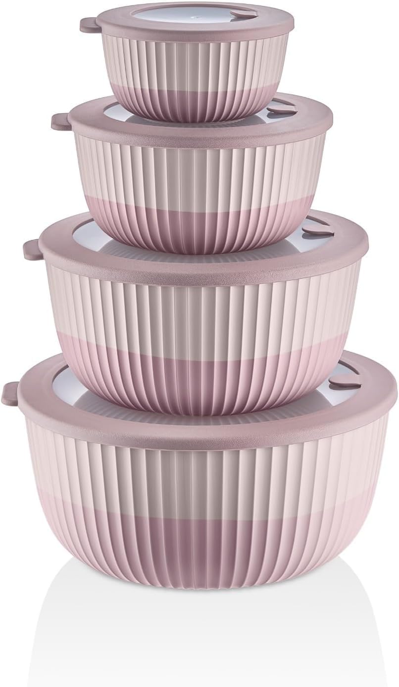 Mixing Bowl Set with Airtight Lids-8-Piece Nesting,stackable Plastic Kitchen Bowls for Mixing & Food Prep-BPA-Free,Dishwasher,Microwave & Freezer Safe