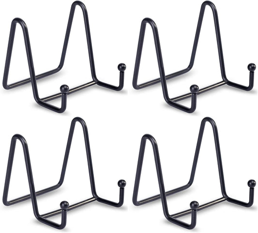 LIONWEI LIONWELI Plate Display Stand Easel Holders - 3" Tabletop Metal Stands for Small Decorative Plates, Photos & Picture Frames - Black, 4-Pack