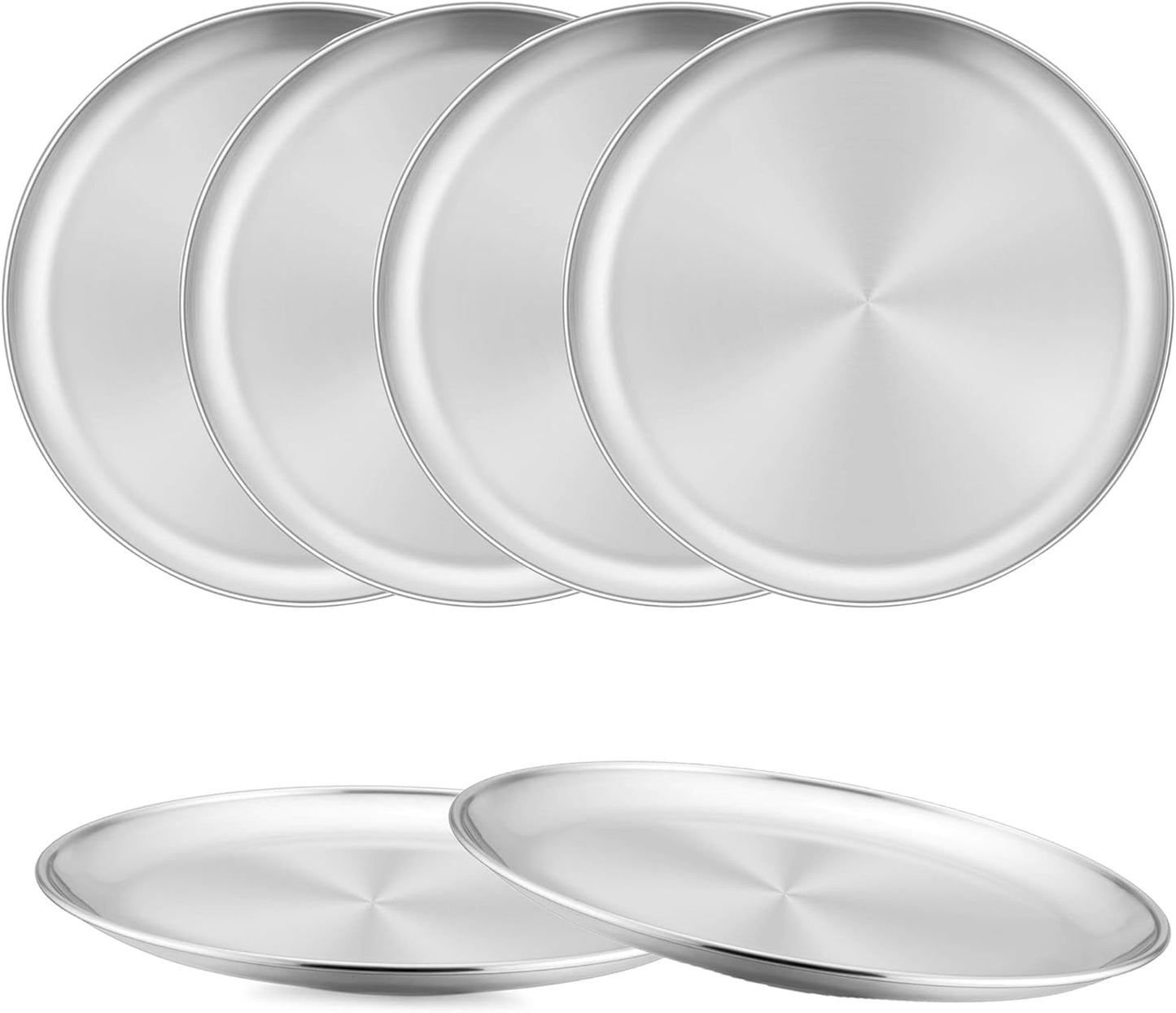6-Piece Stainless Steel Plates, 8 Inch Metal Dinner Dishe Serving Camping Plates, Reusable and Dishwasher Safe