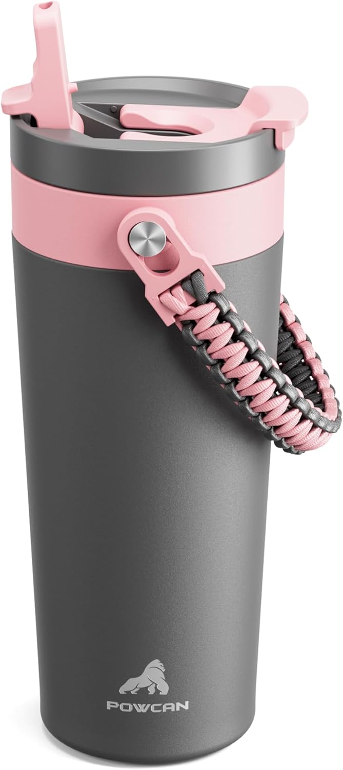 24 oz Insulated Coffee Mug for Work: 2-in-1 Straw Flip Lid, Keep Cold 24H, Fit in Car Cupholder, Leakproof, Stainless Steel Coffee Tumbler with Handle for Home, Travel, Outdoor and Gifts (Rebellion)