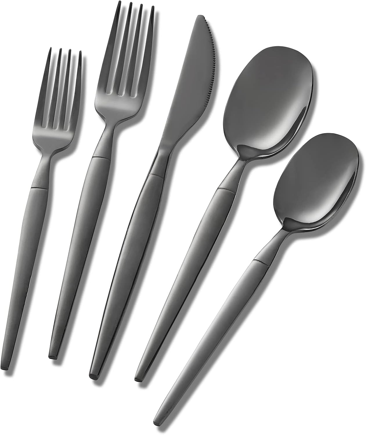 40-piece Black Silverware Set, Unique Design Stainless Steel Flatware Set, Cutlery Set Spoons And Forks Knives Set, Tableware Set Service For 8, Dishwasher Safe