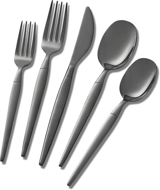 40-piece Black Silverware Set, Unique Design Stainless Steel Flatware Set, Cutlery Set Spoons And Forks Knives Set, Tableware Set Service For 8, Dishwasher Safe