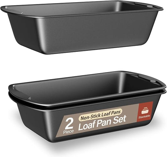 Loaf Pan Set 2-Piece - Deluxe Nonstick Carbon Steel Bakeware for Perfect Bread and Cakes – Dishwasher Safe, Premium Pans for Home Baking