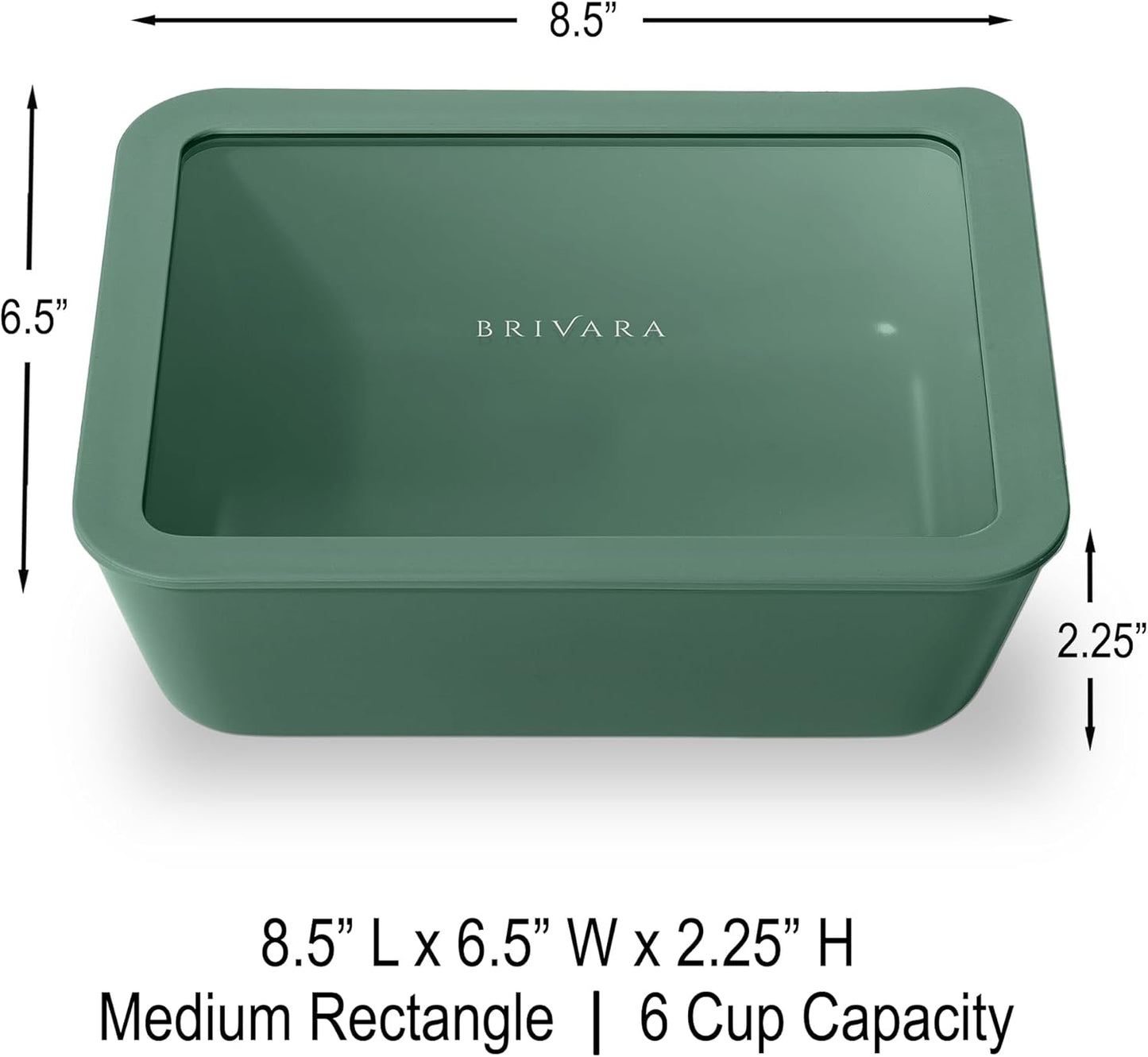 Ceramic Coated Glass Food Storage Container | No PTFE, PFOA, PFAS, and BPA | Reusable Non Toxic Meal Prep Container with Glass Lid | Easy To Store | 6 Cup Rectangle [Pine]