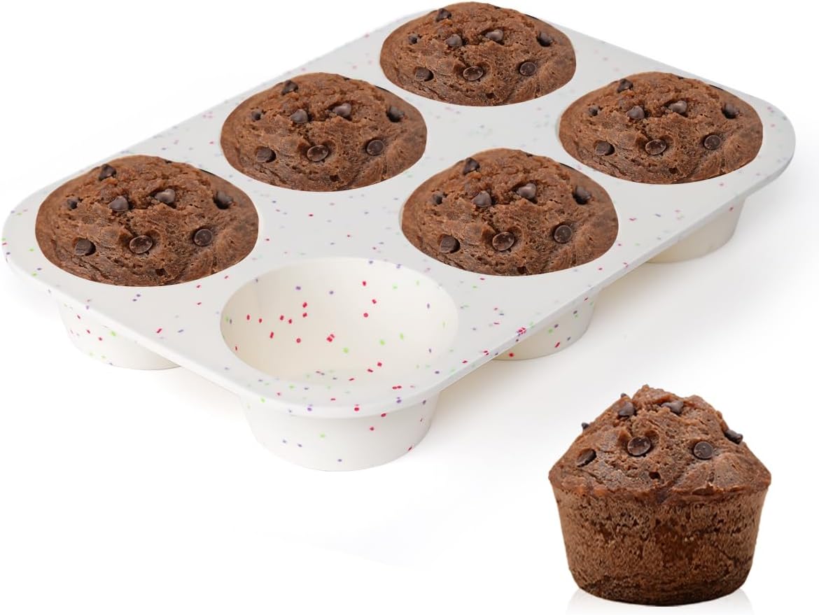 CAKETIME Jumbo Muffin Pan, 3.5 Inch Large Muffin Pan 6 Cup Silicone Jumbo Muffin Tin for Baking Giant Homemade Muffins, Cupcakes, Frittatas Non Stick 1 Pack Confetti
