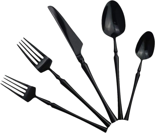 Gugrida 20 piece Black Flatware Set 304 Stainless Steel Fork Spoon Cutlery Luxury Mirror Polished Silverware, Dishwasher Safe, Service for 4