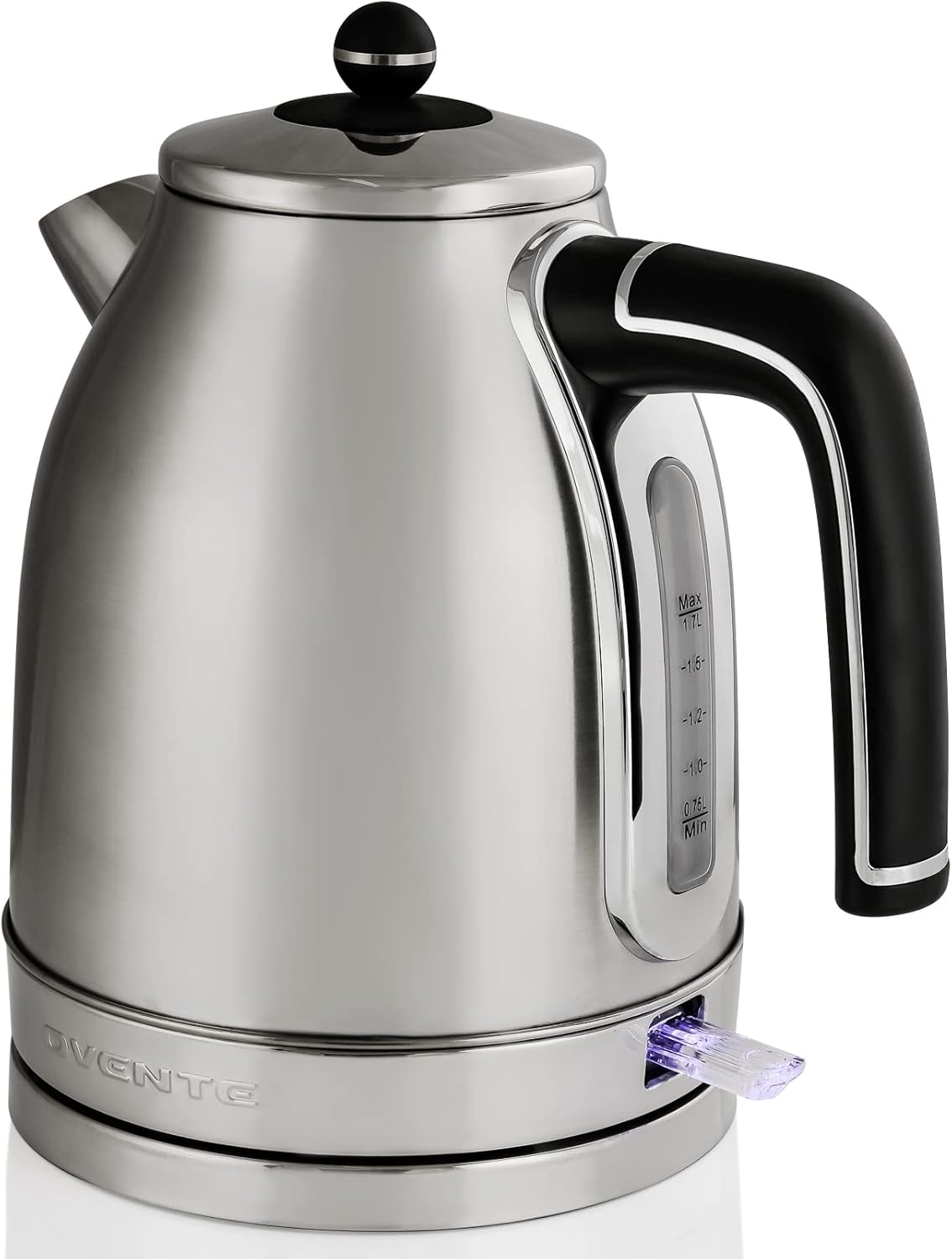 OVENTE 1.7L Electric Kettle, 1500W Fast Boiling Water Heater for Coffee or Tea with Stainless Steel BPA-Free and Cordless Body, Auto Shut-Off, Boil-Dry Protection and Removable Filter, Silver KS777S