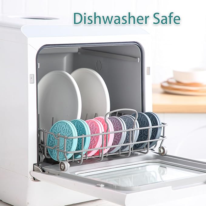 Colinda Silicone Coasters - Set of 6 with Holder, Non-Slip Cup Mats for Hot and Cold Drinks, Decorative Designs, Gift Ready Packaging, Pink