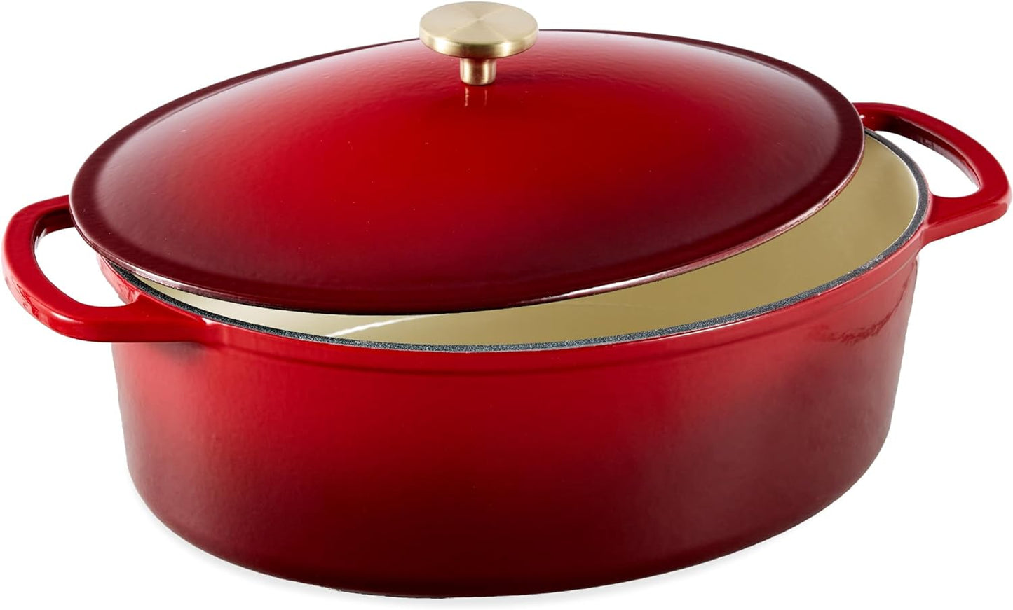Best Choice Products Oval 7.5 Quart Enamel Cast-Iron Dutch Oven, Heavy-Duty Pre-Seasoned for Baking, Cooking w/Side Handles – Red