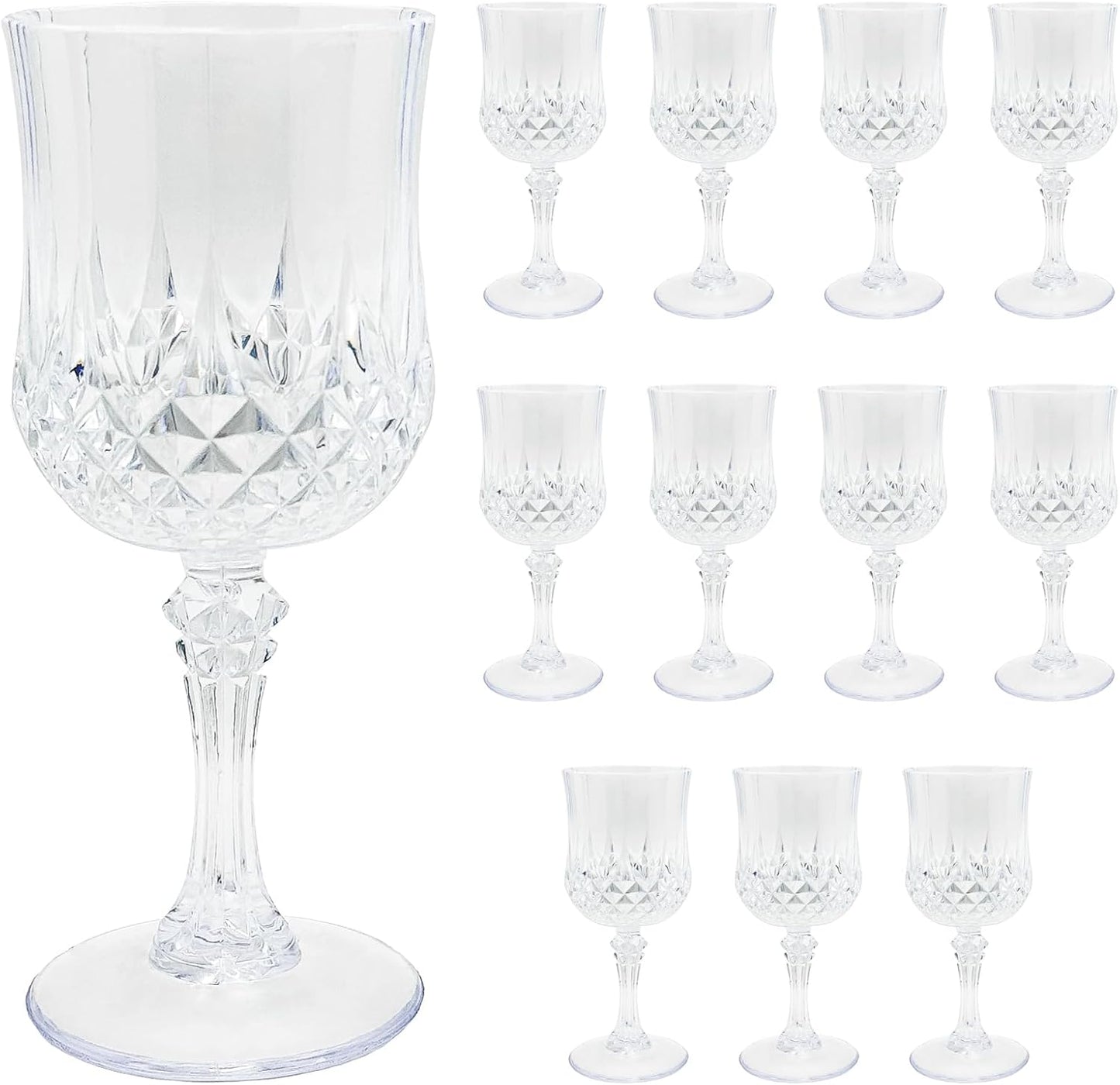12 PCS Plastic Wine Glasses Clear,Reusable Plastic Wine Glasses,White Goblet Glass,Durable and Sturdy Cups Can Be Used for Various Parties Such as Weddings!