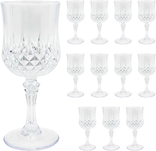 12 PCS Plastic Wine Glasses Clear,Reusable Plastic Wine Glasses,White Goblet Glass,Durable and Sturdy Cups Can Be Used for Various Parties Such as Weddings!