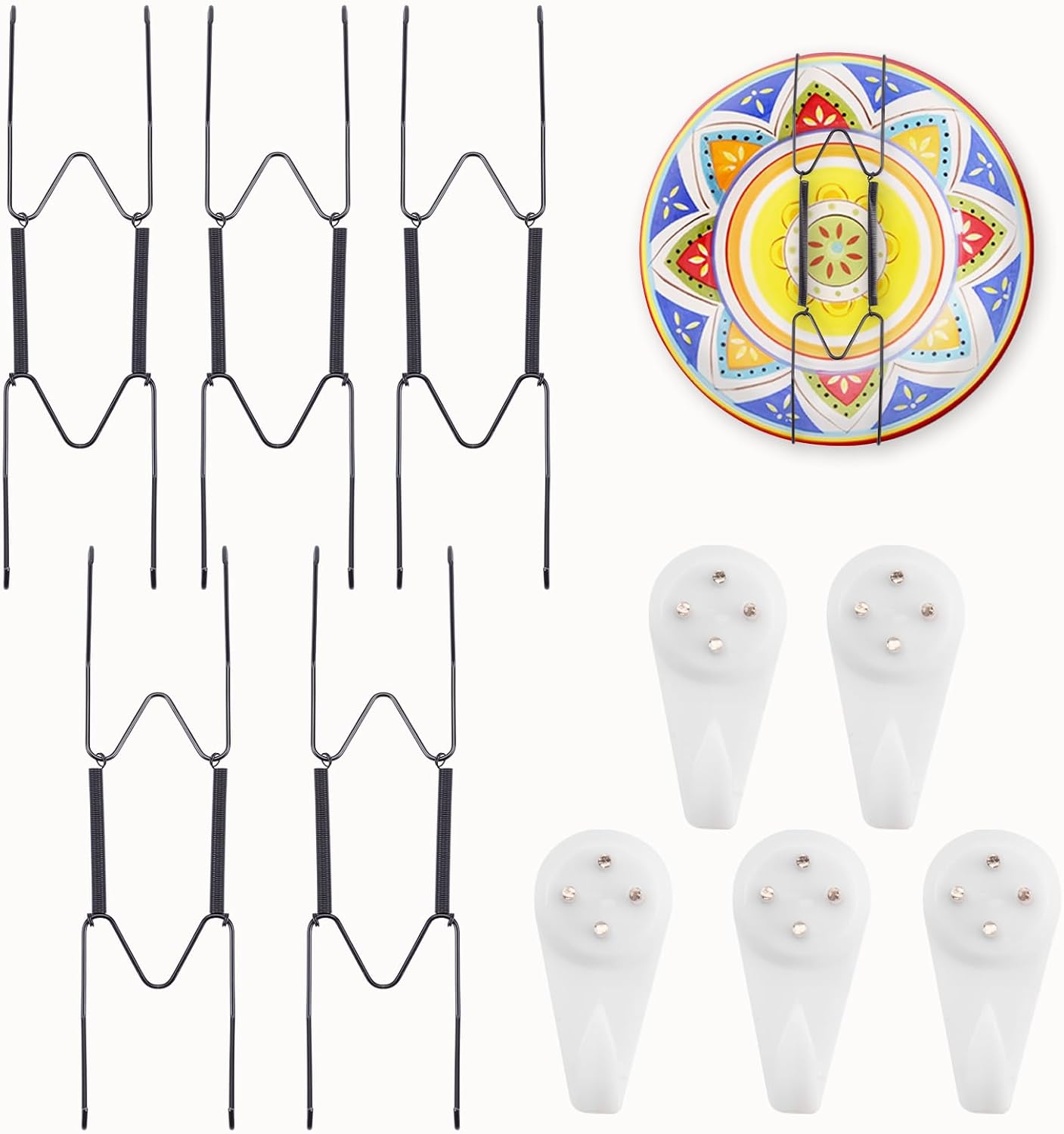 5 Pack Plate Hangers for The Wall Suitable for 8-10 inch Small Decorative Plate, Invisible Stainless Steel Plate Hangers for Display with Wall Hooks, for Plates/Platter/Dish/Picture(Black)