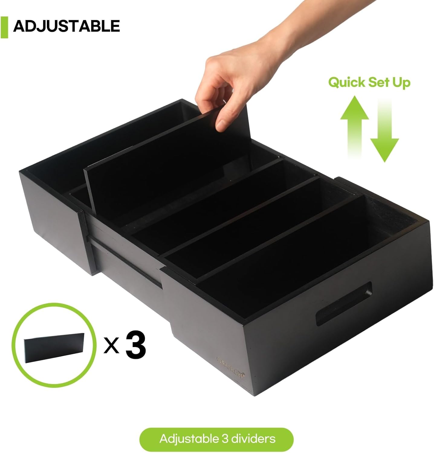 Expandable Kitchen Cabinet Organizer for Food Storage Container Lids, Bamboo Drawer Caddy Adjustable Dividers, Box for Kitchen Storage and Organization, Lids Organizer for Cabinet (Black)