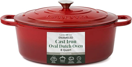 Larder & Vine Enameled Cast Iron 8 qt Dutch Oven Pot with Lid | Bread Baking | Compatible on All Cooktops & Oven Safe to 500° F | Great for Sourdough Bread | Cabernet