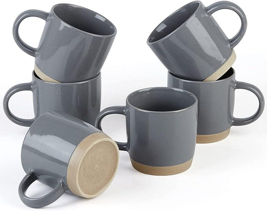 famiware Coffee Mugs for 6, 13 oz Mug Set, Dringking Cup with Handle for Coffee, Tea, Cocoa, Milk, Milkyway serise, Dark Gray