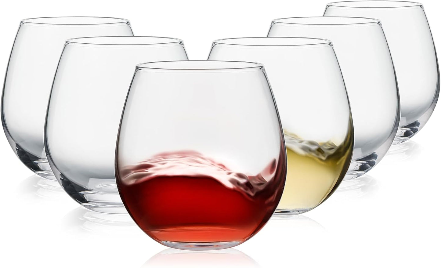 Stemless Wine Glasses Set of 6, 15oz Red & White Wine Glasses for Daily Use, Wedding, Birthdays, Housewarming Gift, Hosting, Home Bar, Evening Party(Clear)