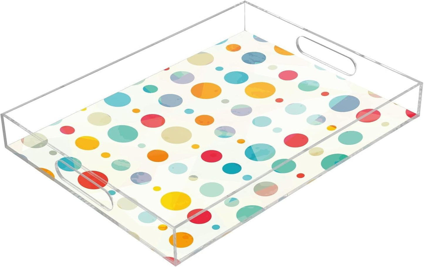 Acrylic Serving Tray with Handles Spill Proof Kitchen Storage Tray Clear Decorative Tray Makeup Drawer Organizer Storage Tray for Bathroom Living Room Ottoman 15.7x11.8Inches