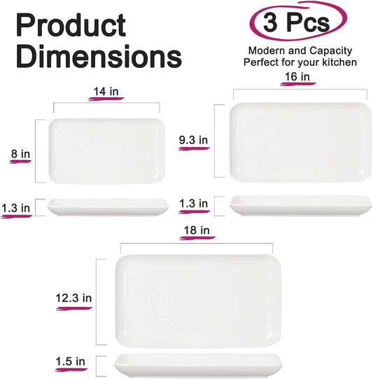 DELLING Serving Platter, 18/16/14inch Large Serving Tray, Serving Platters for Snacks, Fruit, Turkey, Dessert, Serving Trays for Entertaining at Parties and Weddings, Microwave Dishwasher Oven Safe