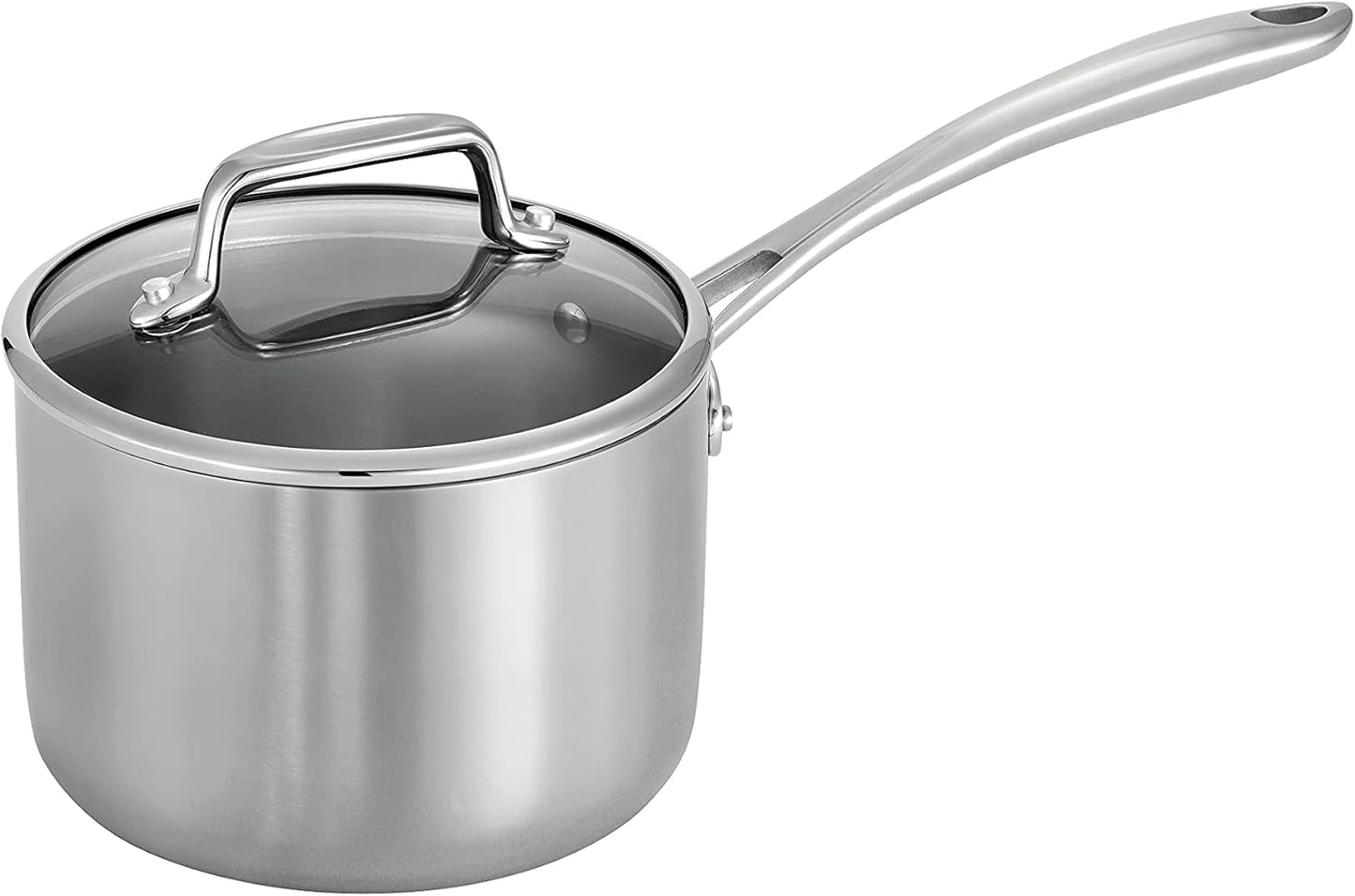 Tramontina Tri-Ply Clad Stainless Steel 2-Quart Small Sauce Pan with Glass Lid, Induction-Ready, Dishwasher-Safe, NSF-Certified