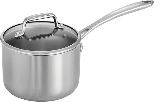 Tramontina Tri-Ply Clad Stainless Steel 2-Quart Small Sauce Pan with Glass Lid, Induction-Ready, Dishwasher-Safe, NSF-Certified