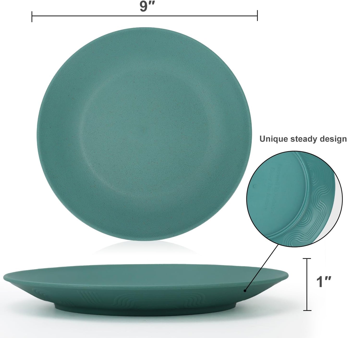 Homienly Flat Dinner Plates Set of 8 Alternative for Plastic Plates Microwave and Dishwasher Safe Wheat Straw Plates for Kitchen Unbreakable Kids Plates with Pattern (Multi, 9 inch), MS 01