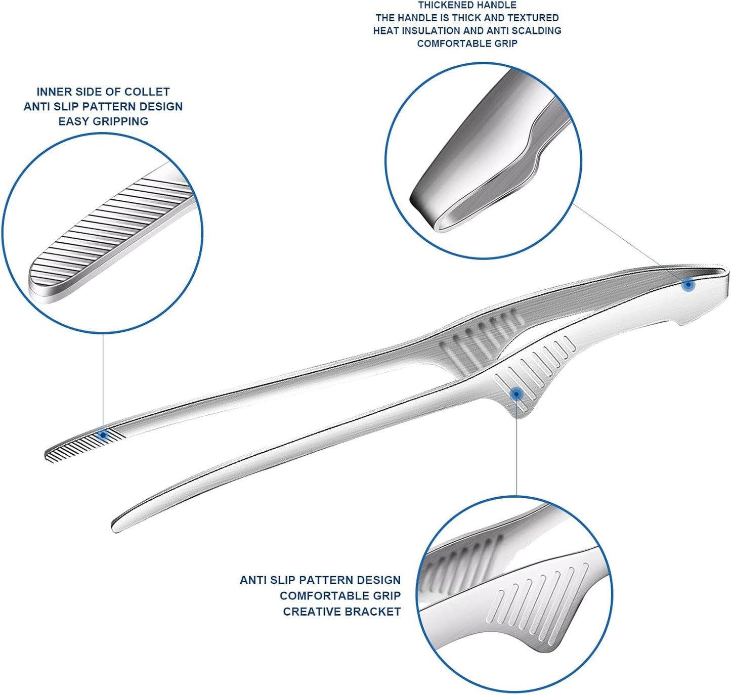 8PCS Kitchen Tongs 9.4 In Stainless Steel Grill Tongs Korean and Japanese Tongs Non-Slip Serrated Tips for Outdoor BBQ Camping Cooking Salad Serving