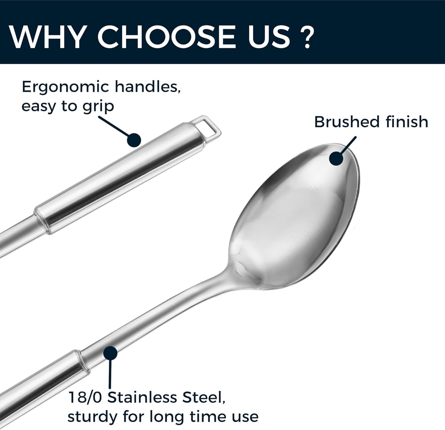 18/0 Stainless Steel Cooking Spoons Set, Serving Spoon & Slotted Spoon, Kitchen Cooking Utensils Set, Housewarming Daily Use Commercial, Pack of 2