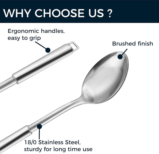 18/0 Stainless Steel Cooking Spoons Set, Serving Spoon & Slotted Spoon, Kitchen Cooking Utensils Set, Housewarming Daily Use Commercial, Pack of 2