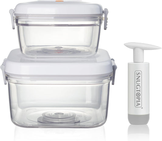 Vacuum Seal Food Storage Containers Set for Meal Pre, Snack, Veigges, Fruits - BPA-Free Kitchen Organizers with Lids, Suitable as Lunch box, Fridge & Dishwasher Safe - 0.6L+1.5L