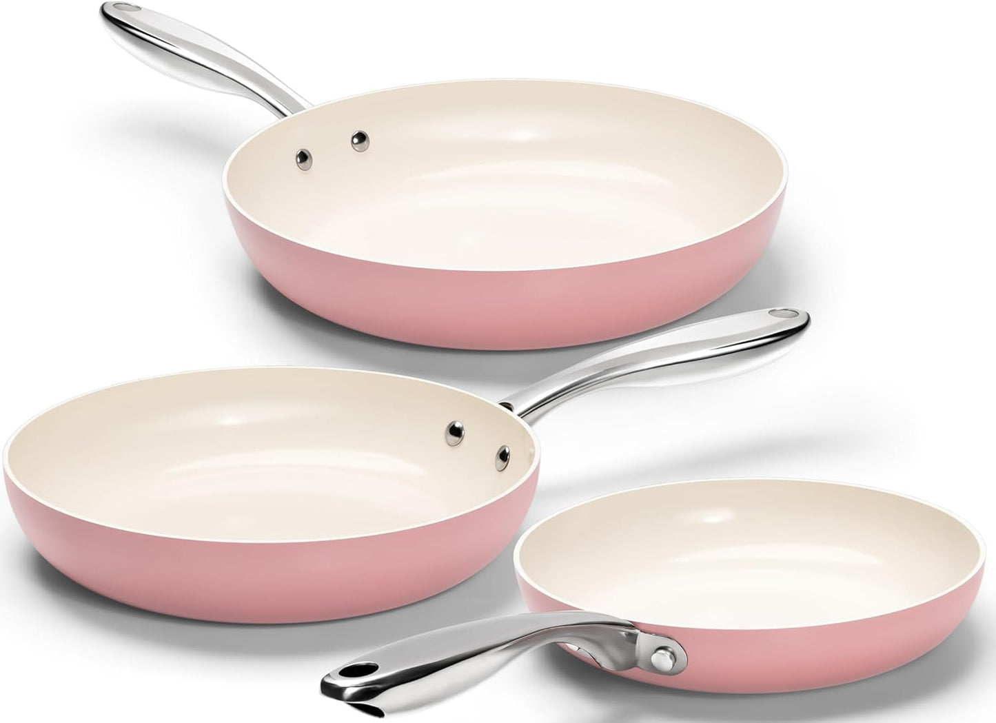 MICHELANGELO Non Stick Frying Pans Set - Ceramic Frying Pans Nonstick, 8'', 9.5'' & 11'' Nonstick Frying Pan Set, Non-Toxic, Ceramic-Coated, Pink